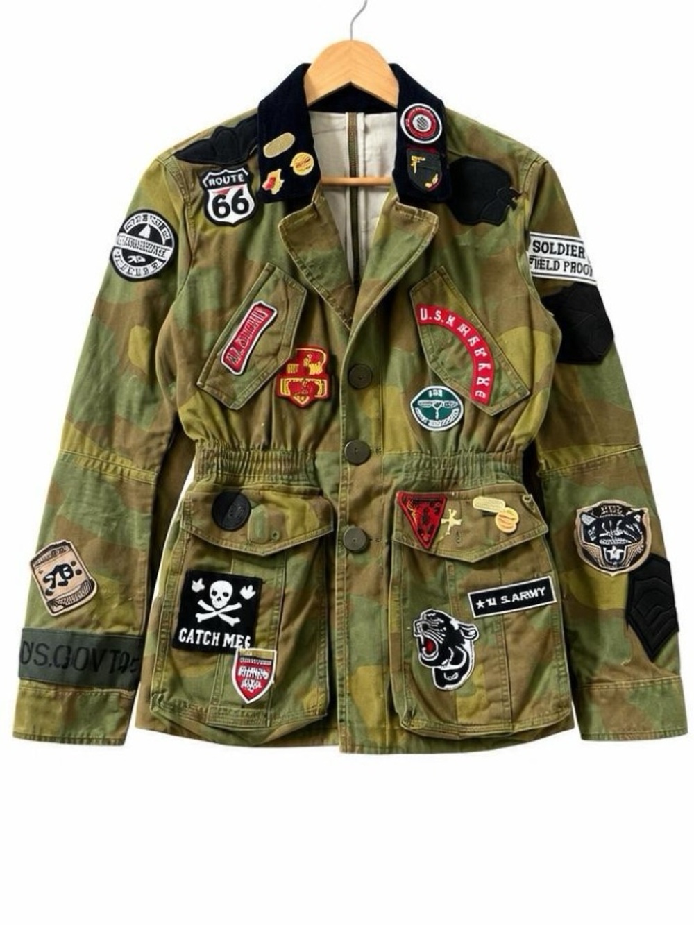 DSQUARED2 Camo Patchwork Military Field Jacket Green Sz S 90s Grunge Goth Punk